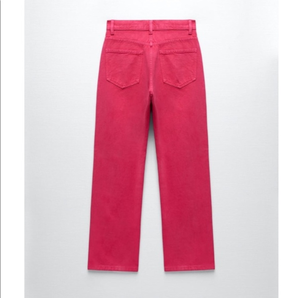 NWT Zara dark fuchsia high rise straight leg jeans - Picture 2 of 8